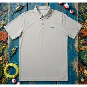 Columbia PFG Omni‑Shade Polo Men’s L Tall Gray Fishing Shirt PFG Logo Back